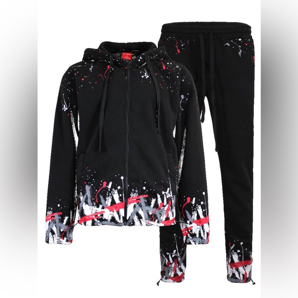 Men Paint Splatter Fleece Set